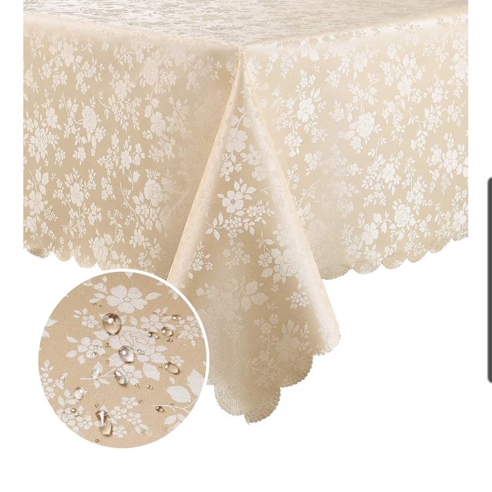 Floral Beige Tablecloth for Elegant Dining Size 70 X 120 and 60 X 140